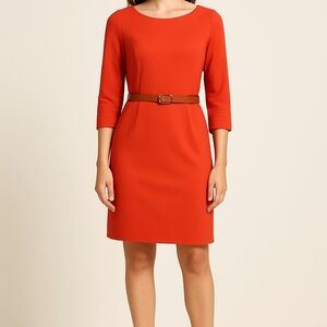 Banana Republic Red-Orange Ponte Knit Sheath Dress 3/4 Sleeve Zip Back/ 6 NWOT